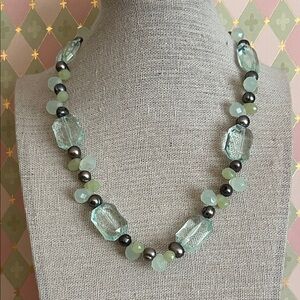 Vintage Cookie Lee silver fresh water pearl and sea green acrylic beaded choker